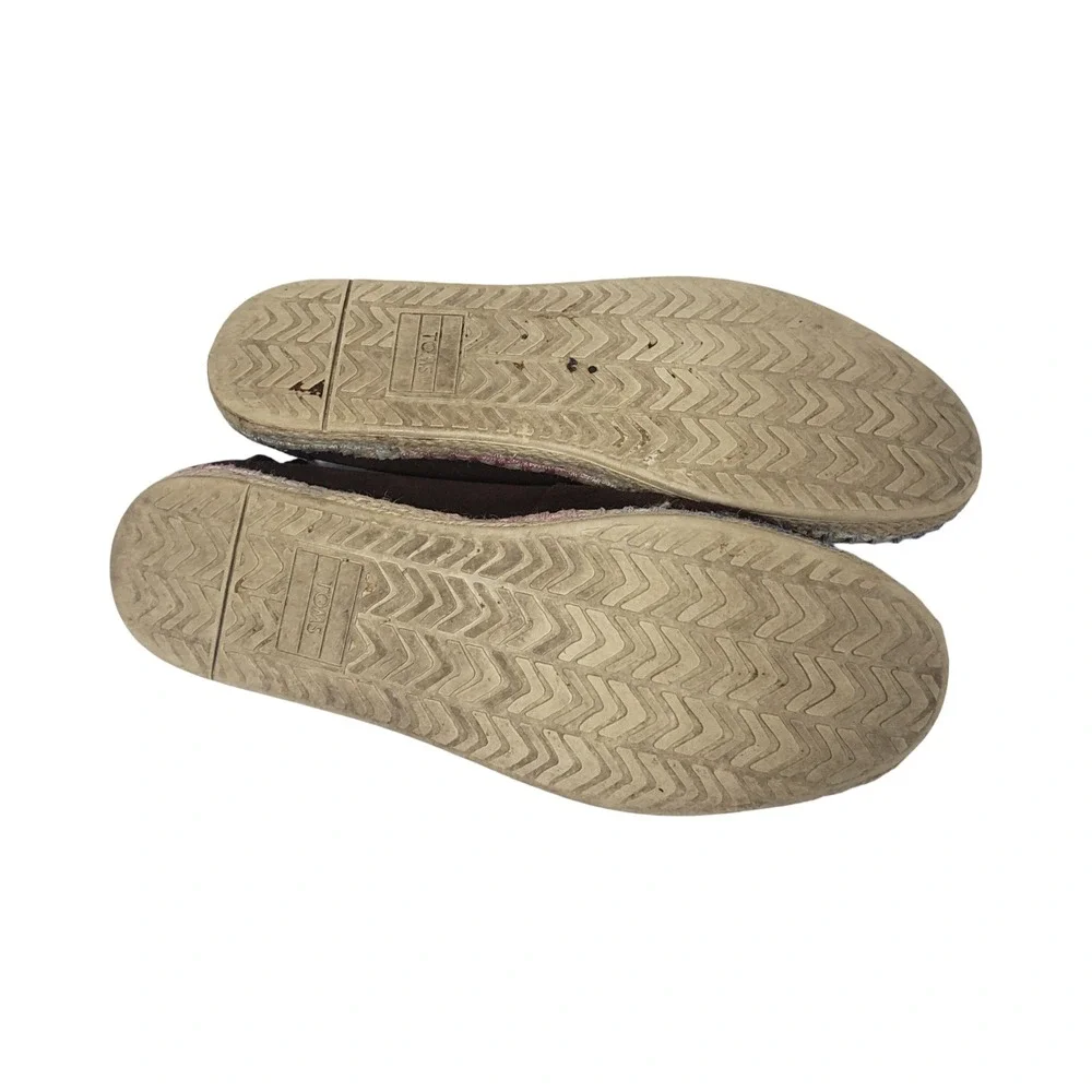 TOMS x & Other Stories Brown Suede Espadrille Flats Multi Color Stitch Womens 9